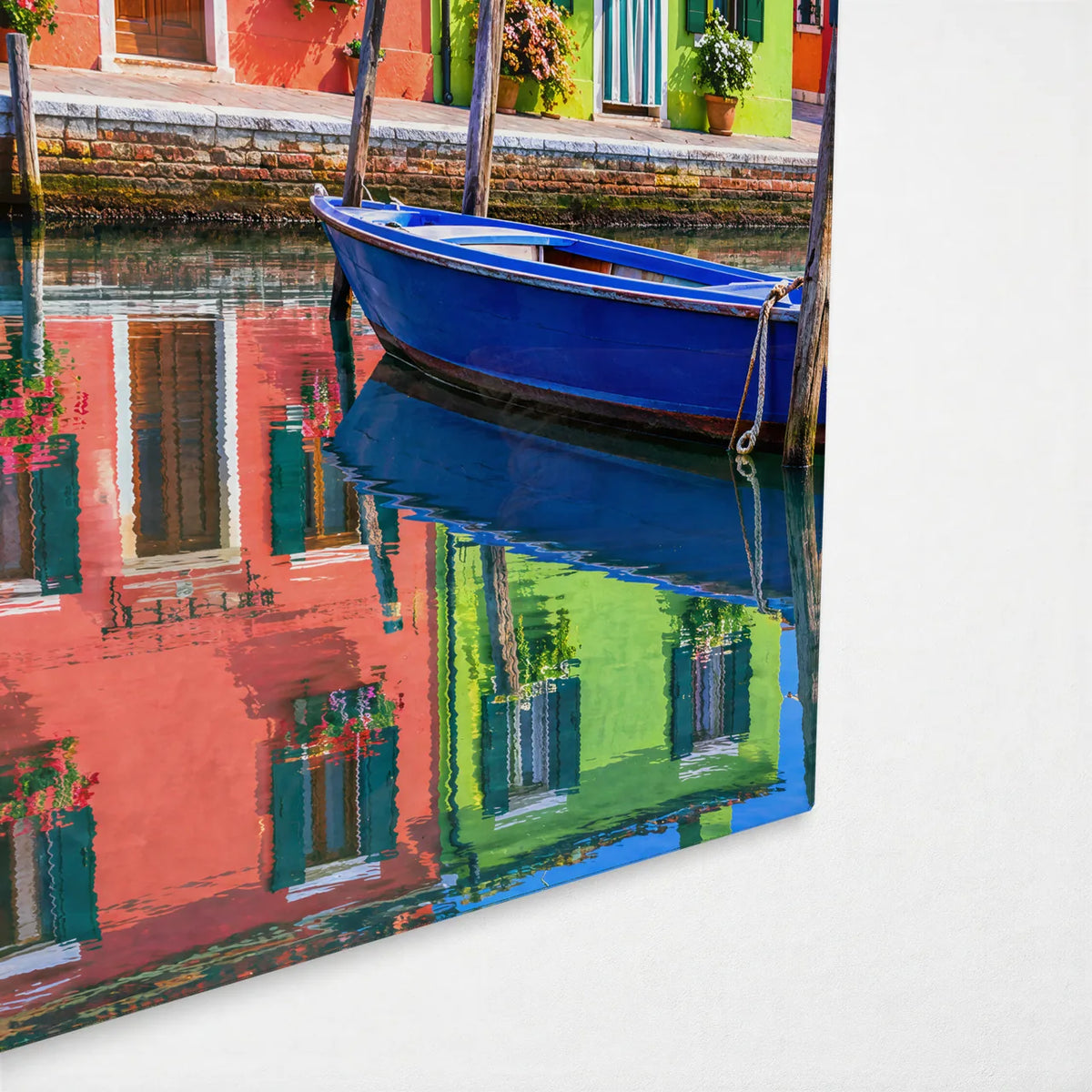 Burano Reflections — corner detail of glass wall art