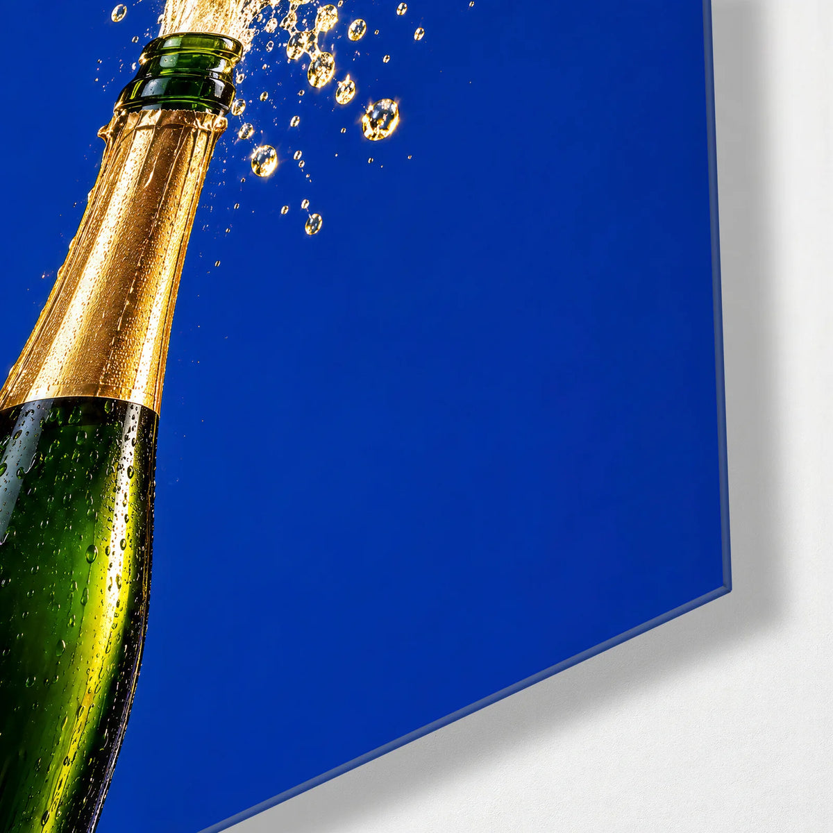 Pop on Cobalt — corner detail of glass wall art