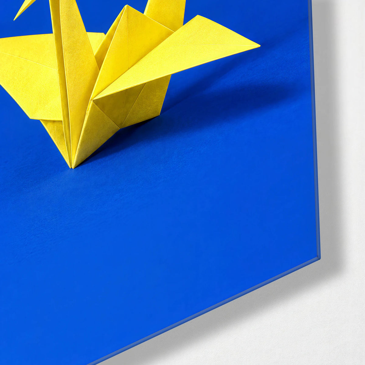 Origami Cranes Trio — corner detail of one glass panel