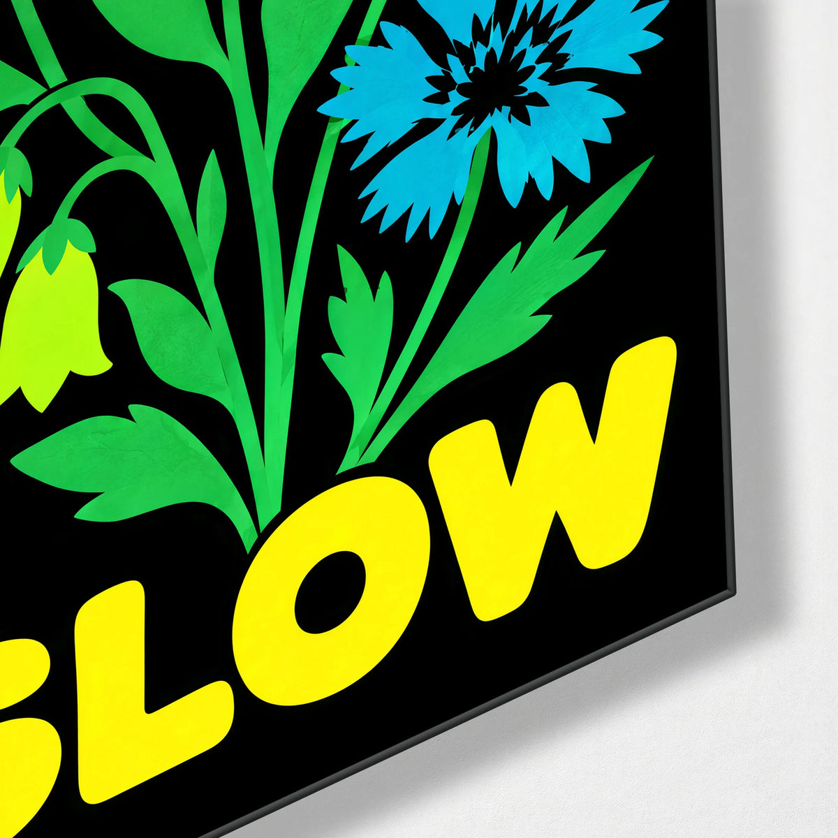 Grow Slow — corner detail of glass wall art
