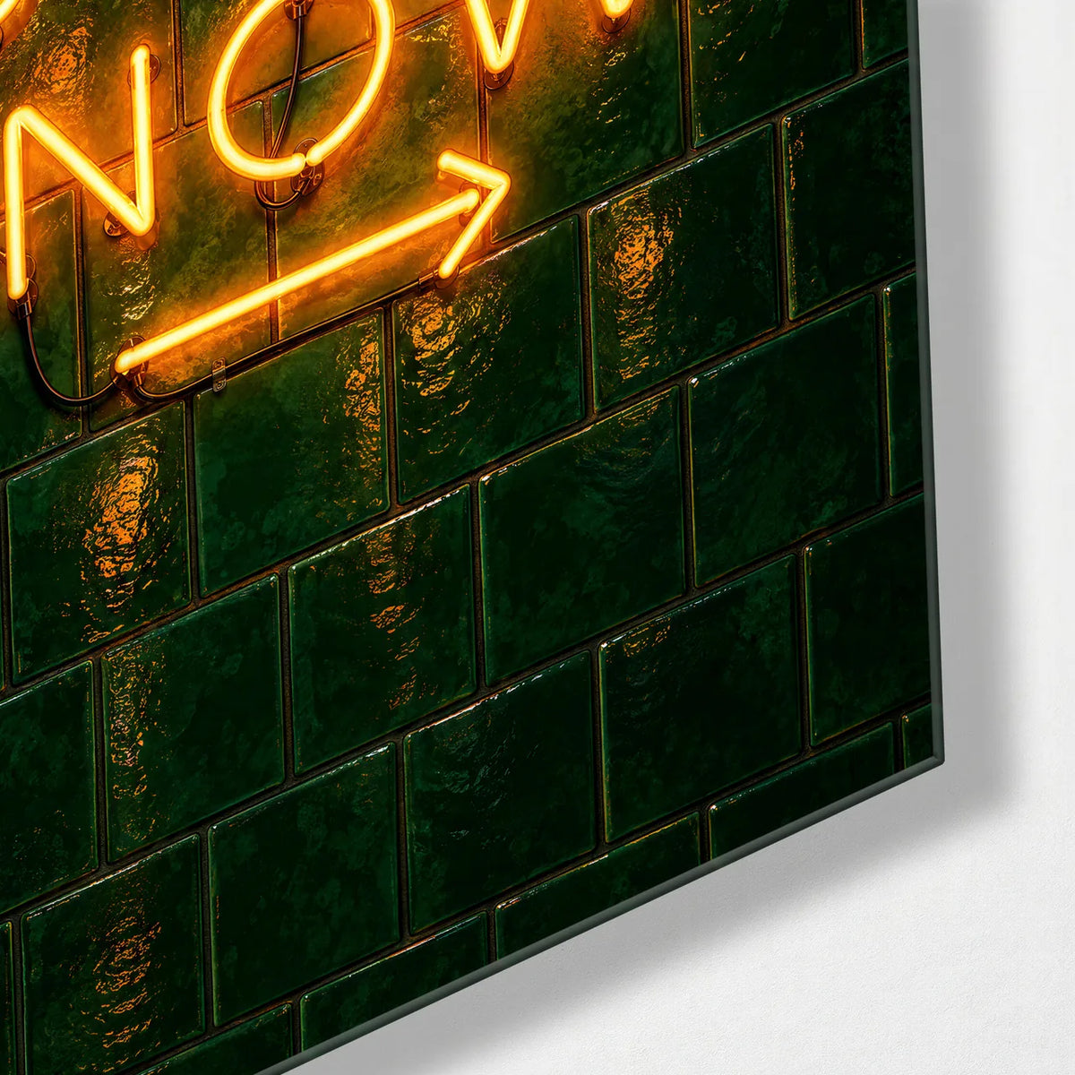 Start Now — corner detail of glass wall art