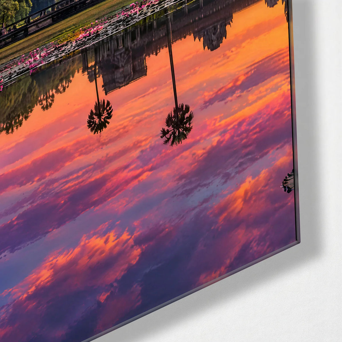 Angkor at Sunrise Trio — corner detail of one glass panel