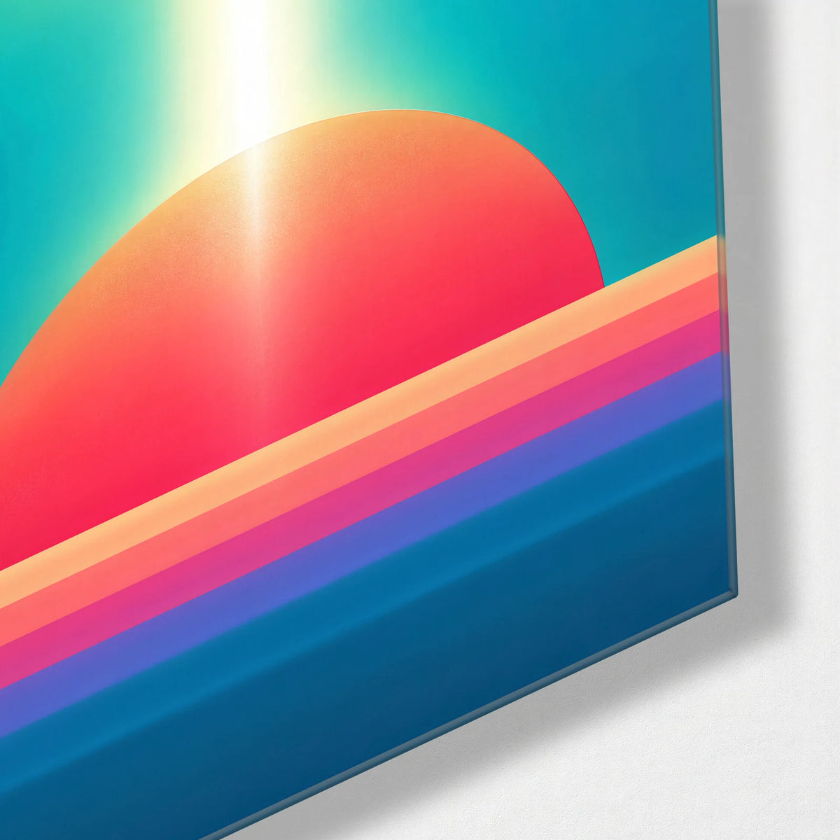 Eyes on the Sunrise — corner detail of glass wall art
