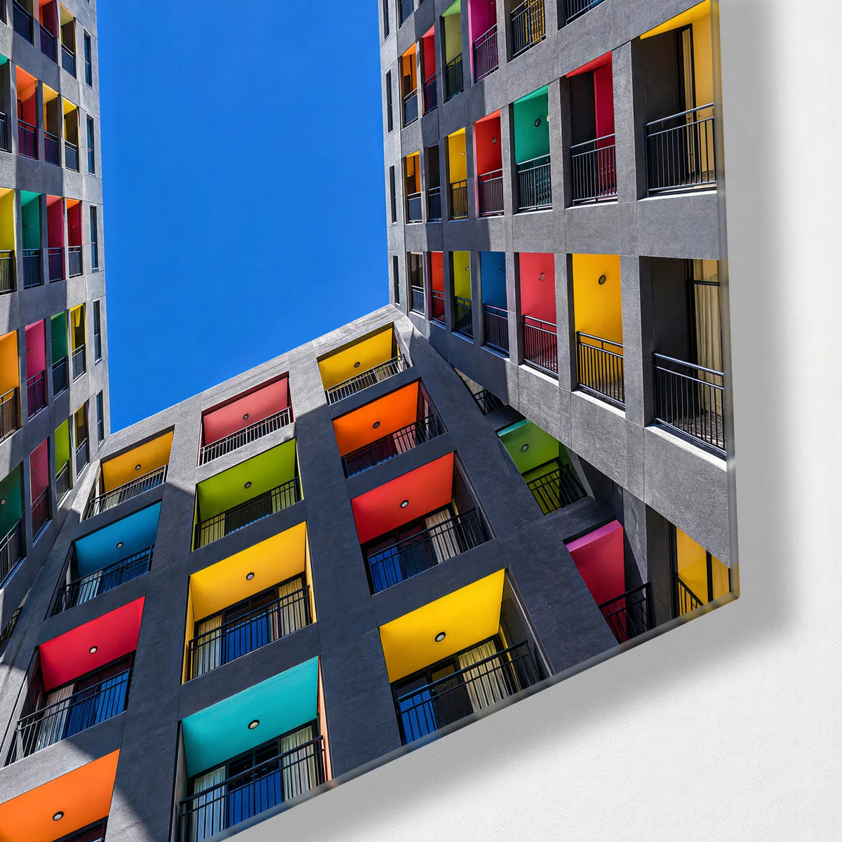Courtyard of Colour — corner detail of glass wall art