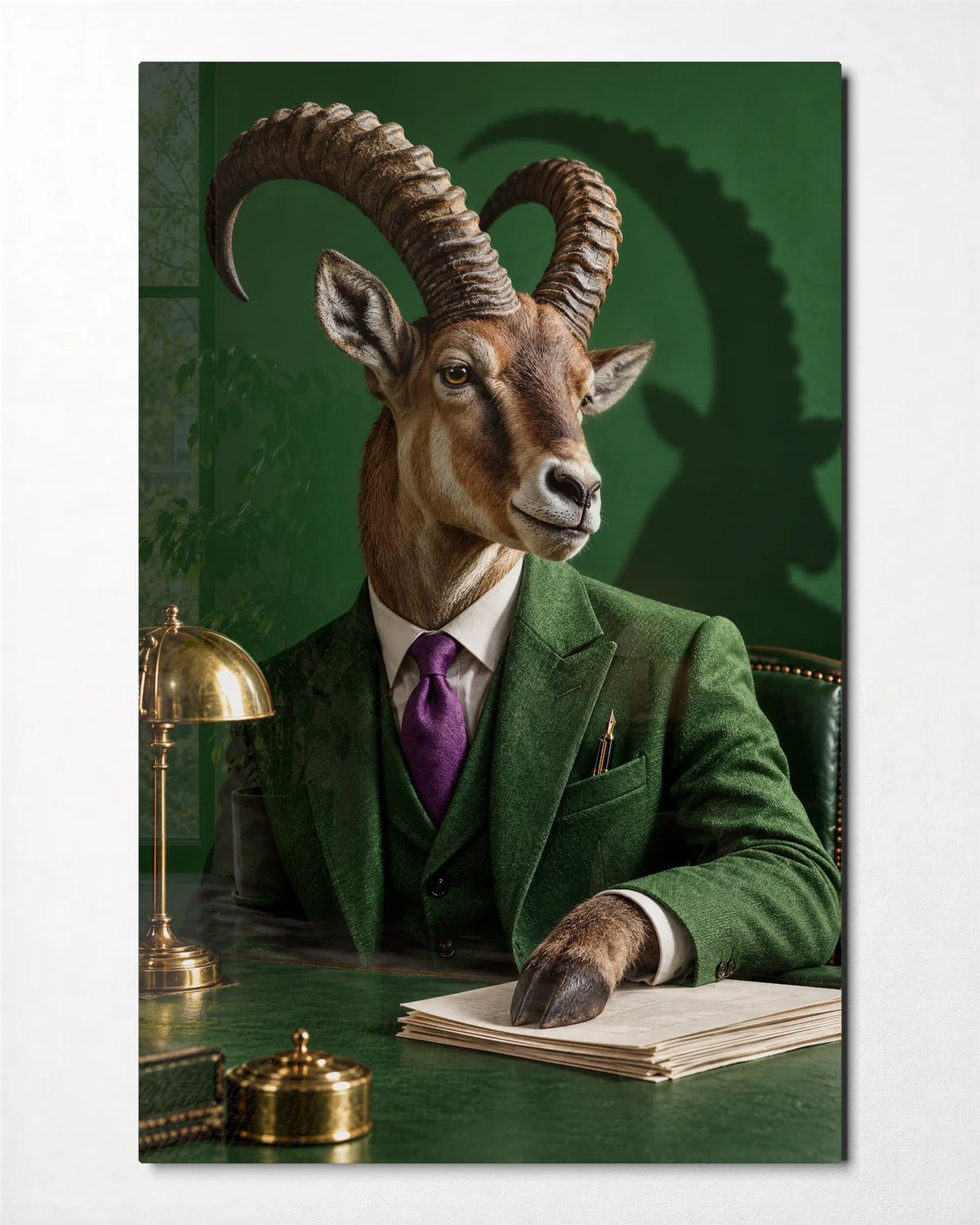 A Very Serious Goat — front view of glass wall art