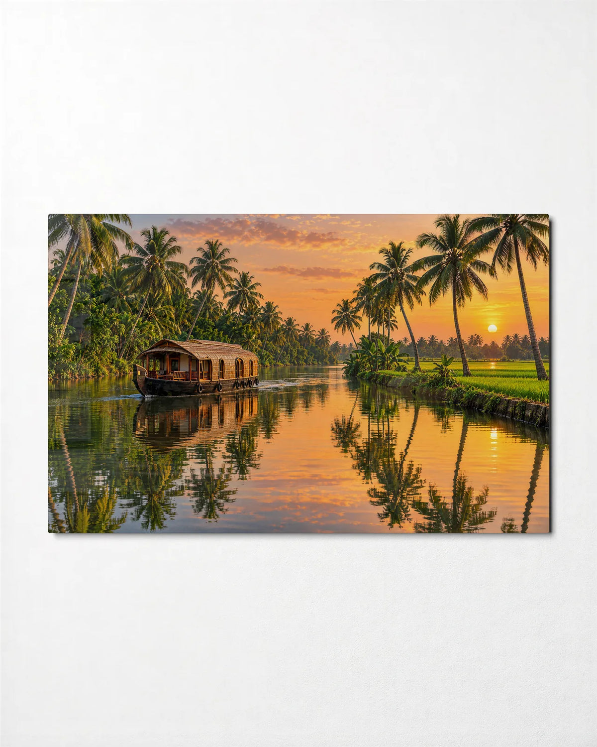 Kerala Backwaters — front view of glass wall art