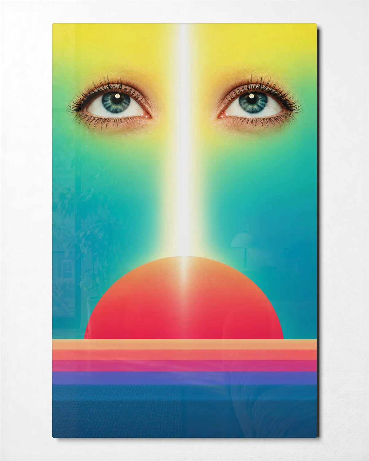 Eyes on the Sunrise — front view of glass wall art