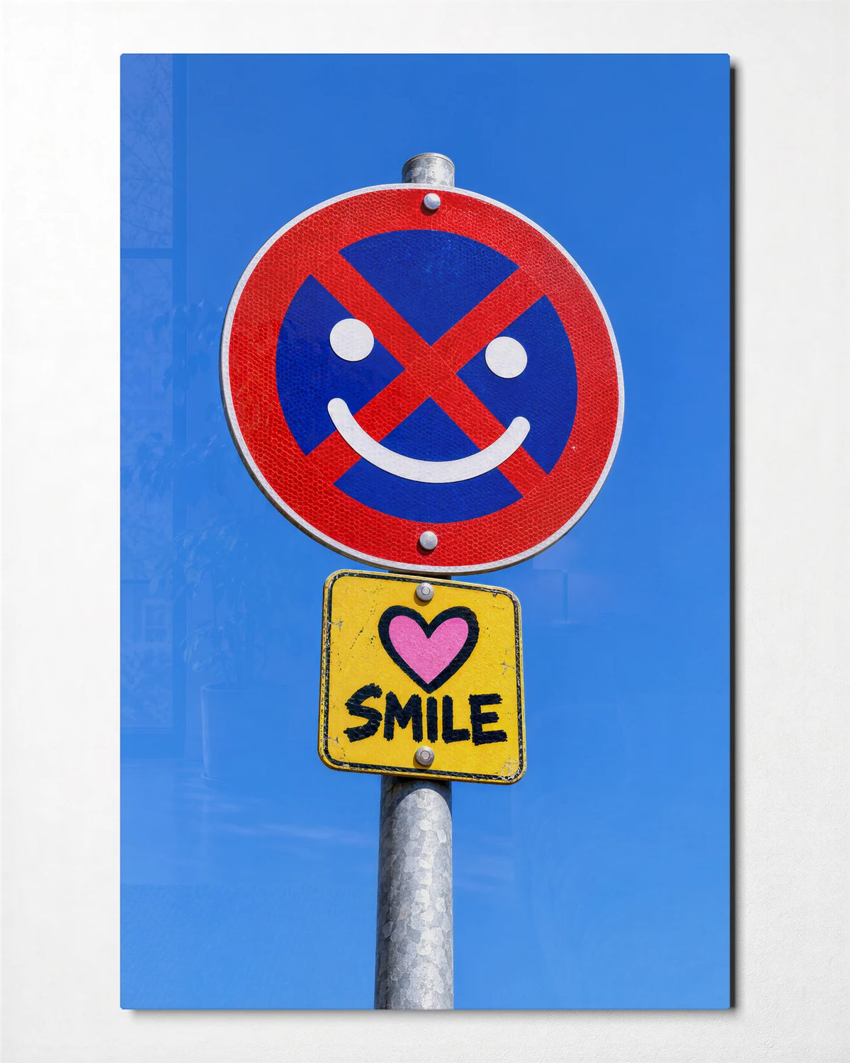 The Sign That Smiles — front view of glass wall art
