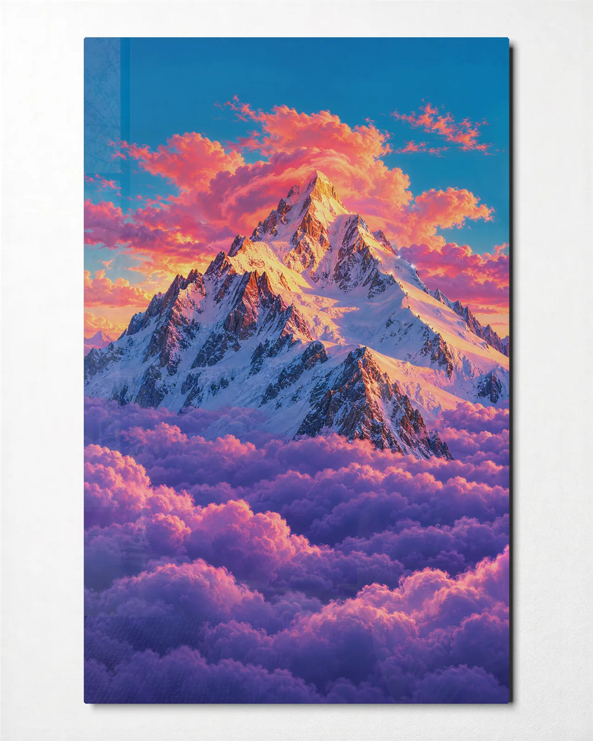 Peak Above the Clouds — front view of glass wall art
