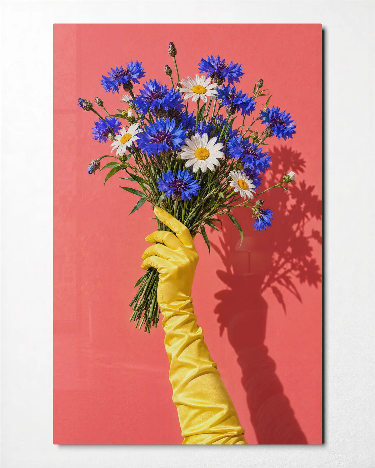 Yellow Glove Bouquet — front view of glass wall art