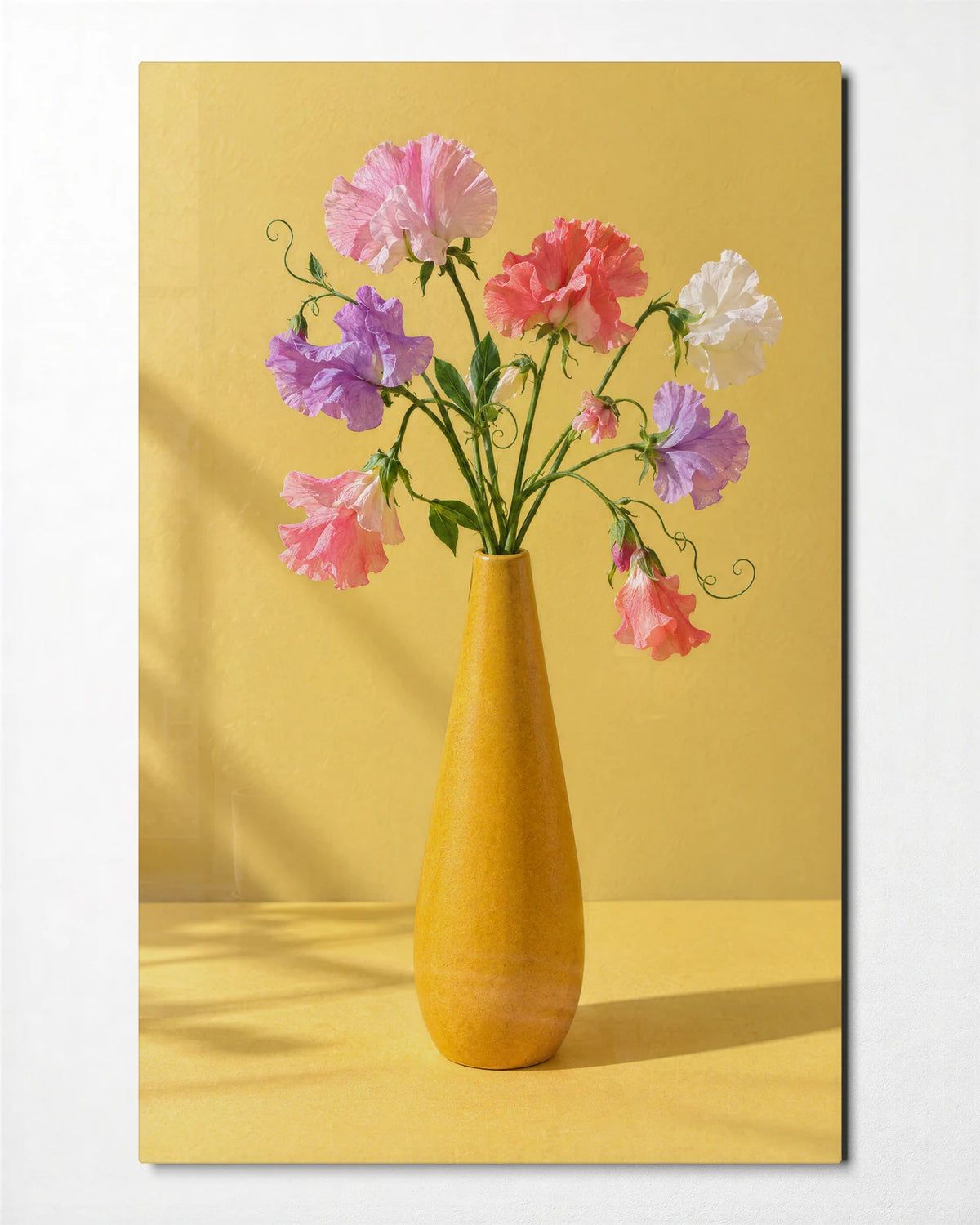 Sweet Peas in a Bud Vase — front view of glass wall art