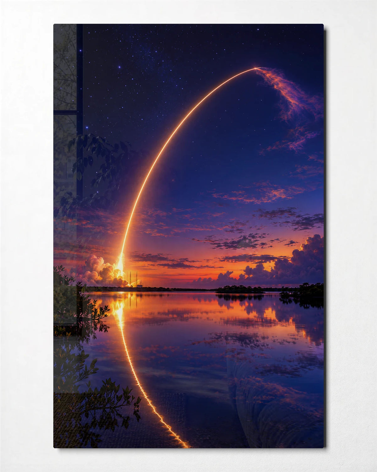 Launch Over the Lagoon — front view of glass wall art