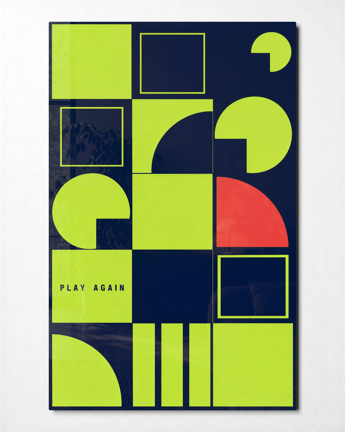 Play Again — front view of glass wall art