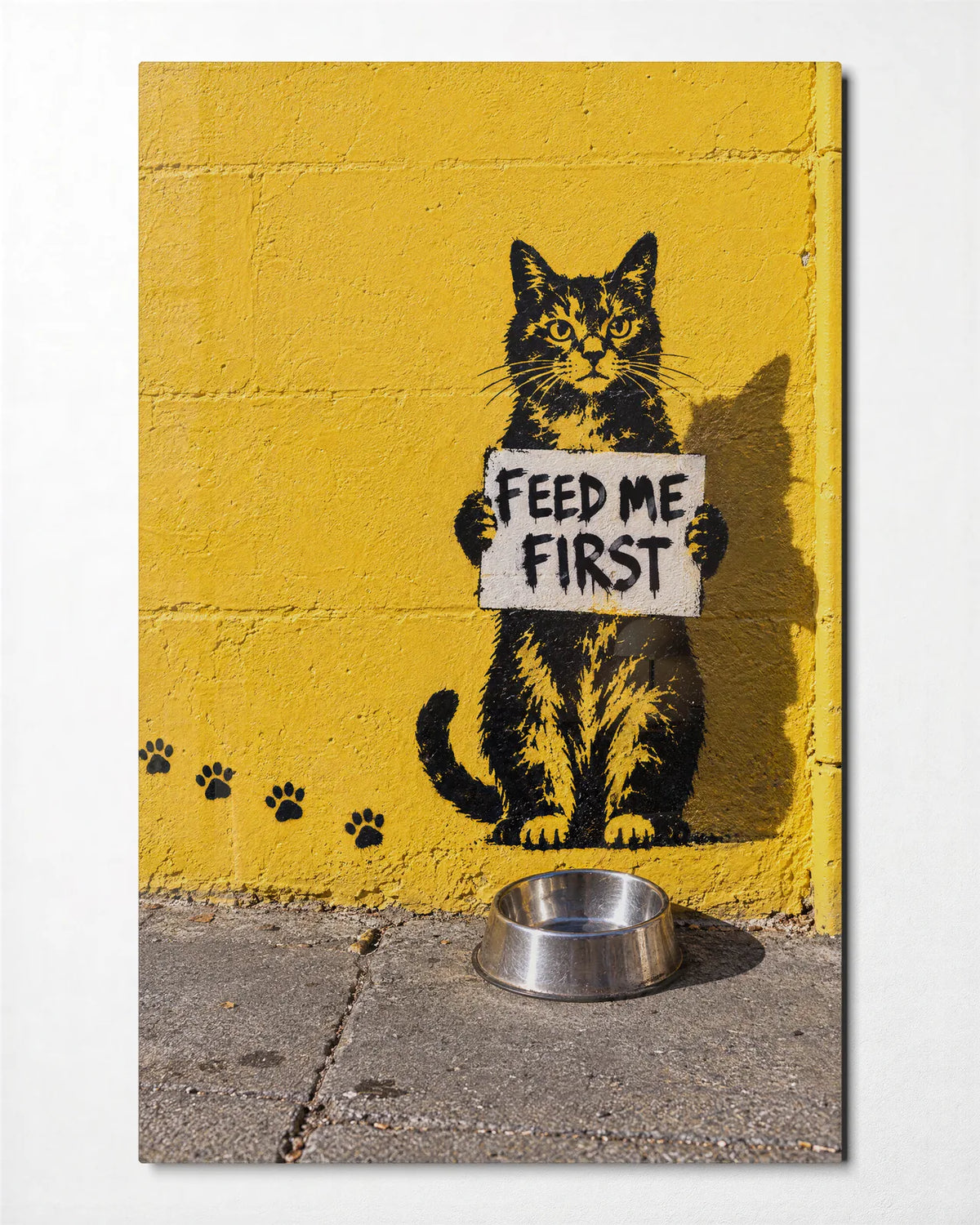 Feed Me First — front view of glass wall art