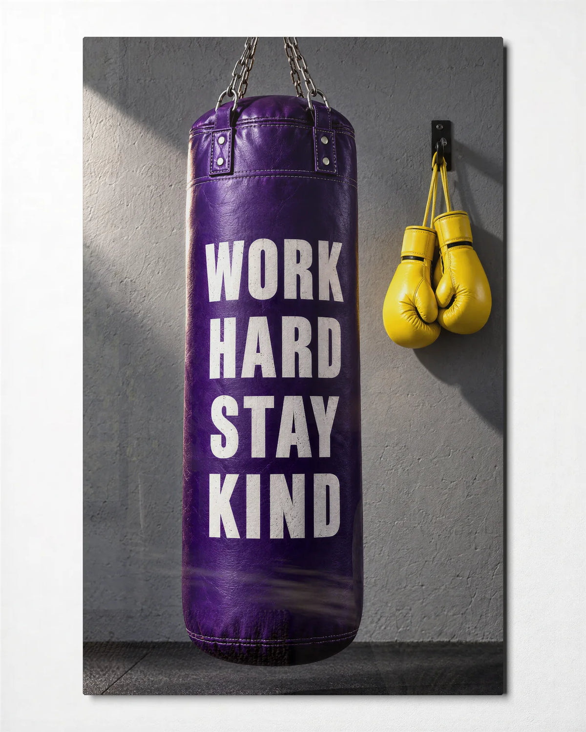 Work Hard Stay Kind — front view of glass wall art