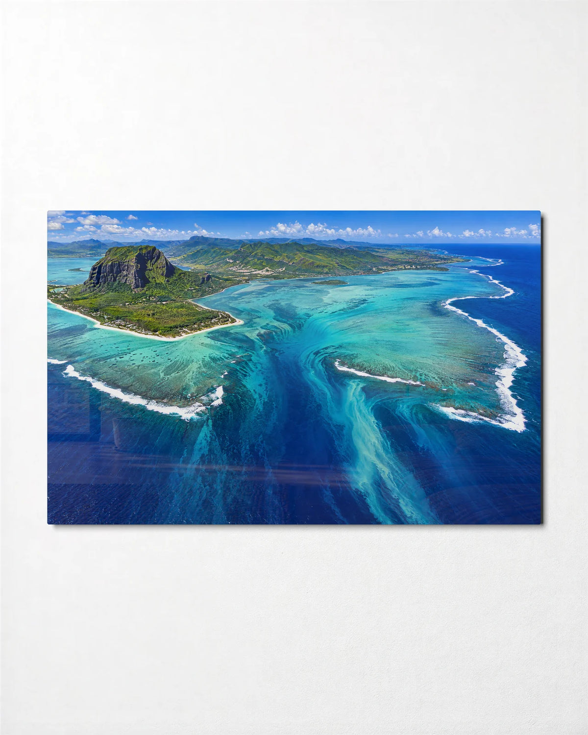 Underwater Waterfall Mauritius — front view of glass wall art
