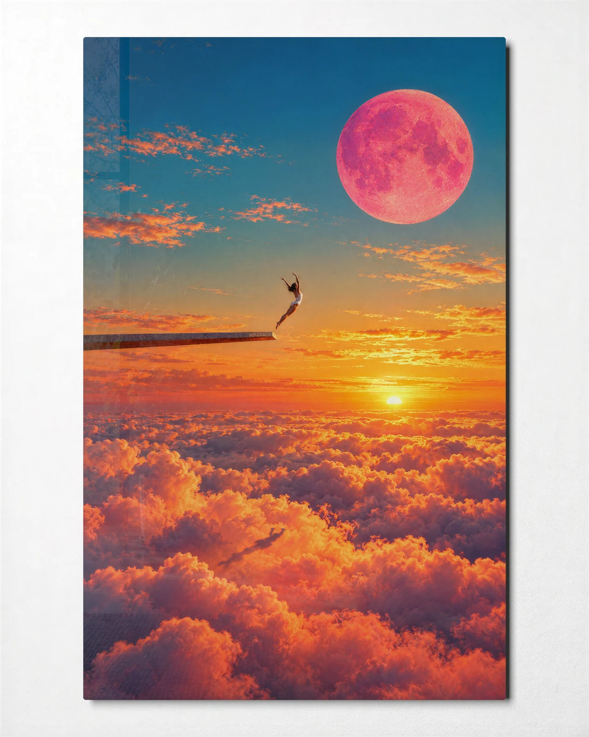 Dive into Morning — front view of glass wall art