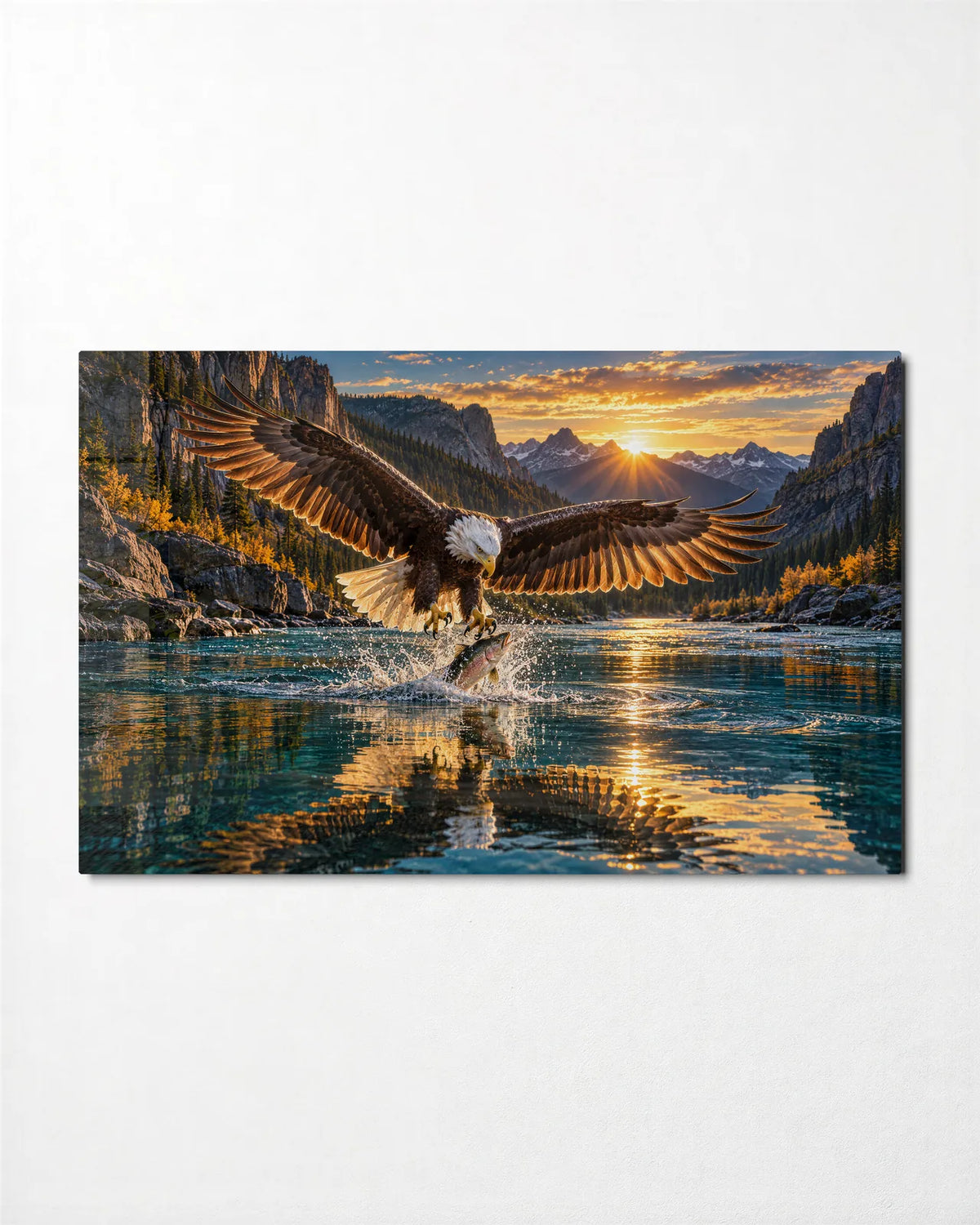 Eagle over the River — front view of glass wall art