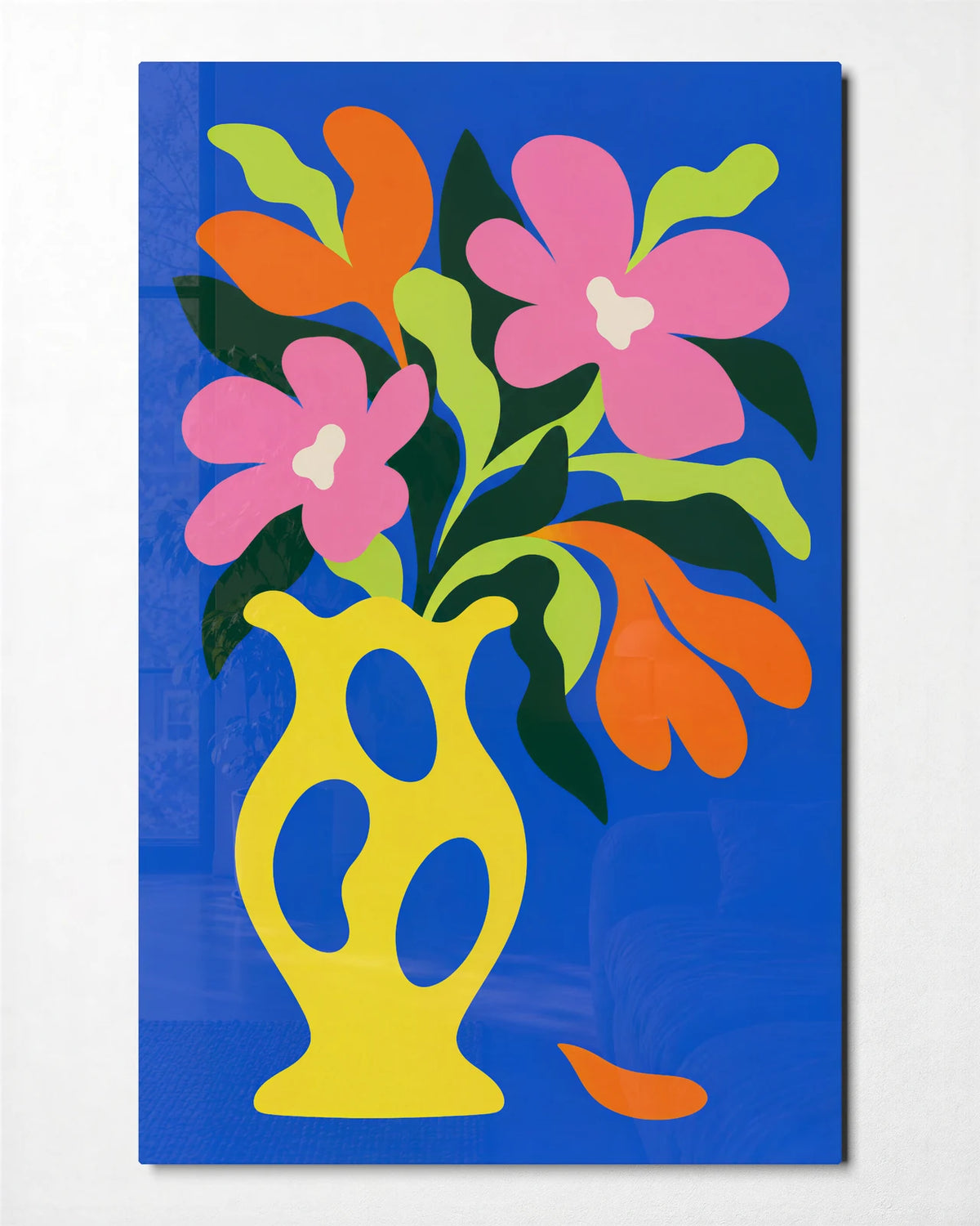 Bouquet Cut from Paper — front view of glass wall art