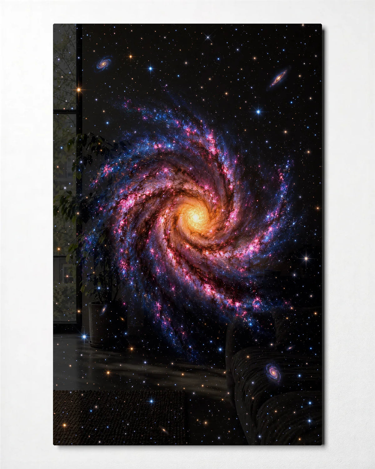 Galaxy in Magenta — front view of glass wall art