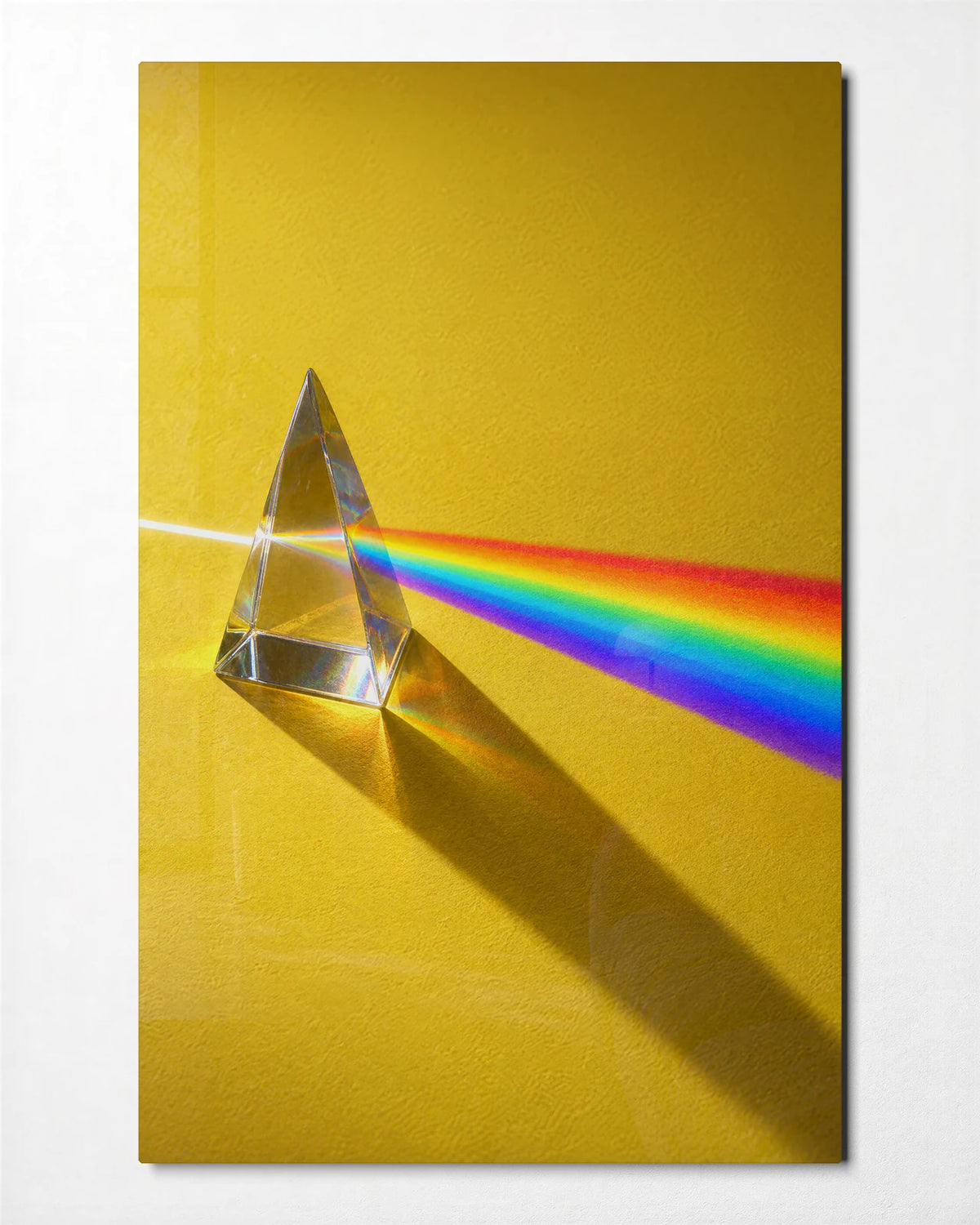 Spectrum on Yellow — front view of glass wall art