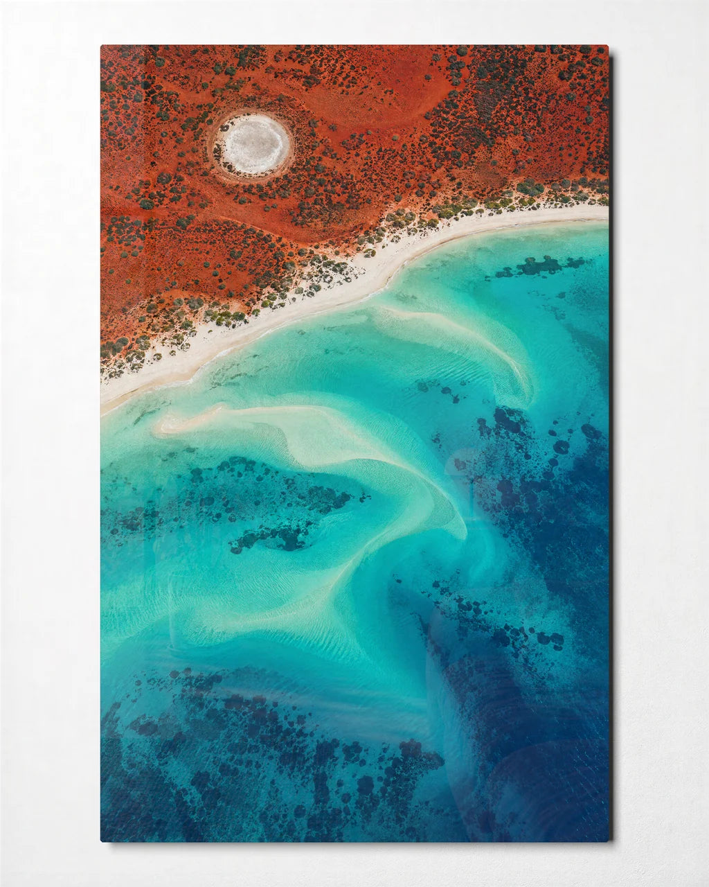 Red Coast Turquoise Sea — front view of glass wall art
