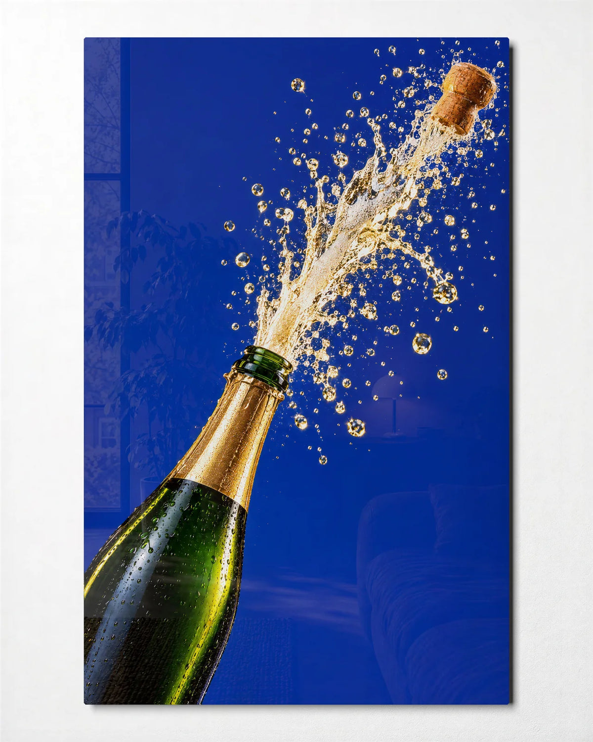 Pop on Cobalt — front view of glass wall art