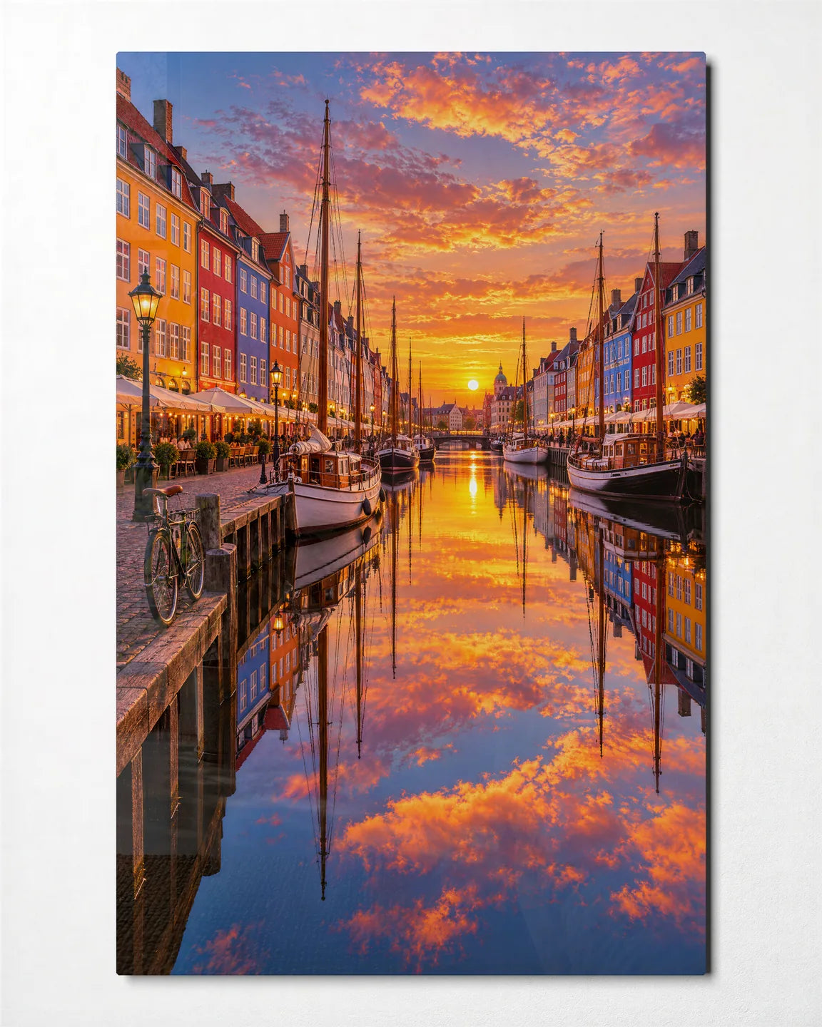 Nyhavn at Golden Hour — front view of glass wall art