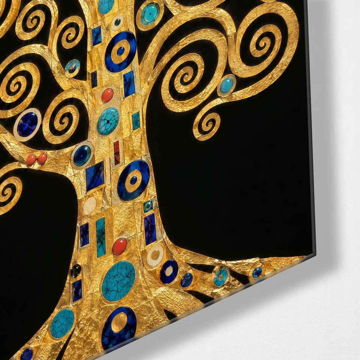 Golden Tree of Spirals — corner detail of glass wall art