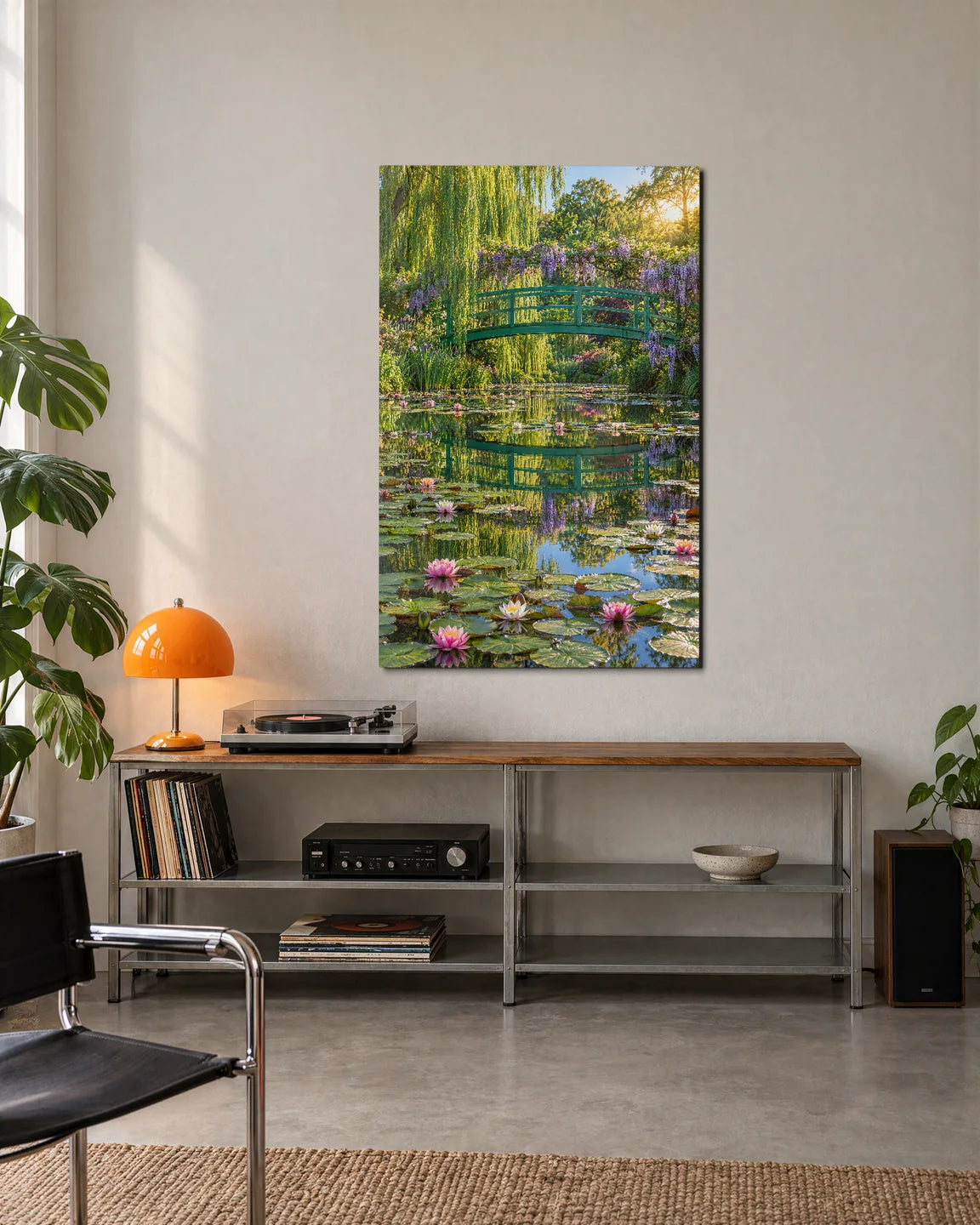 Green Bridge Over Lilies — shown in a living space