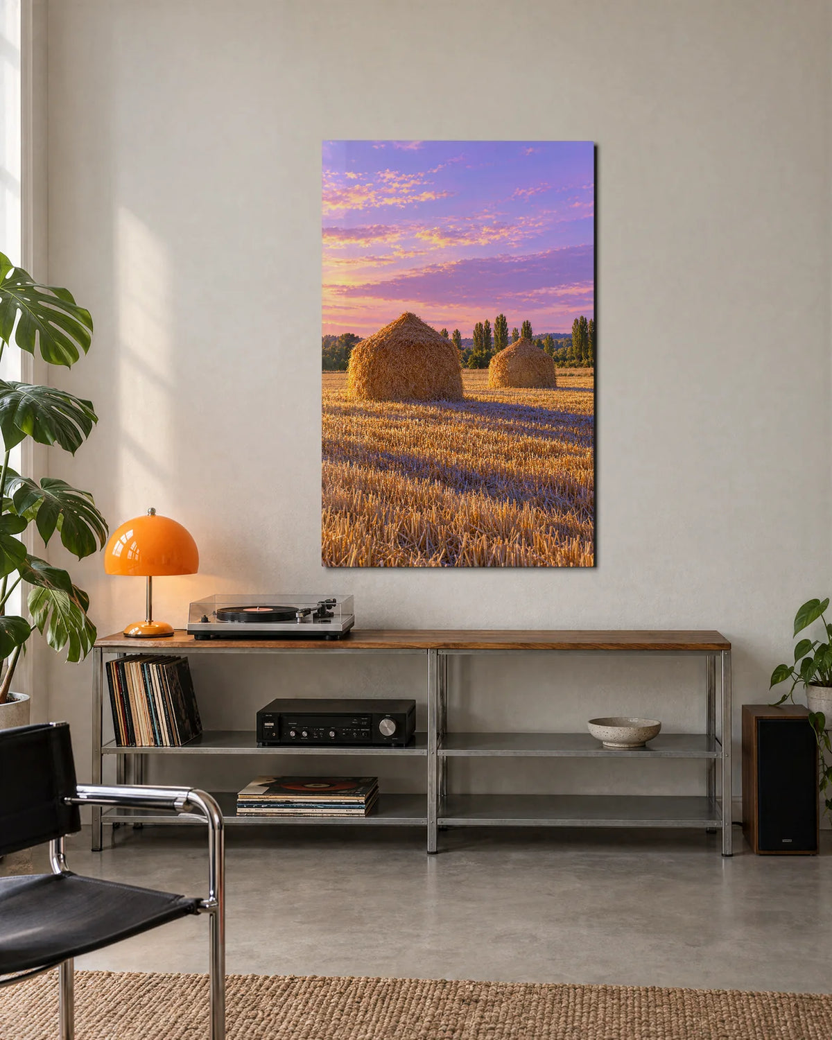 Haystacks at Dusk — shown in a living space