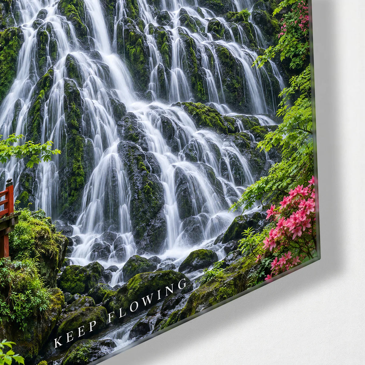 Keep Flowing — corner detail of glass wall art