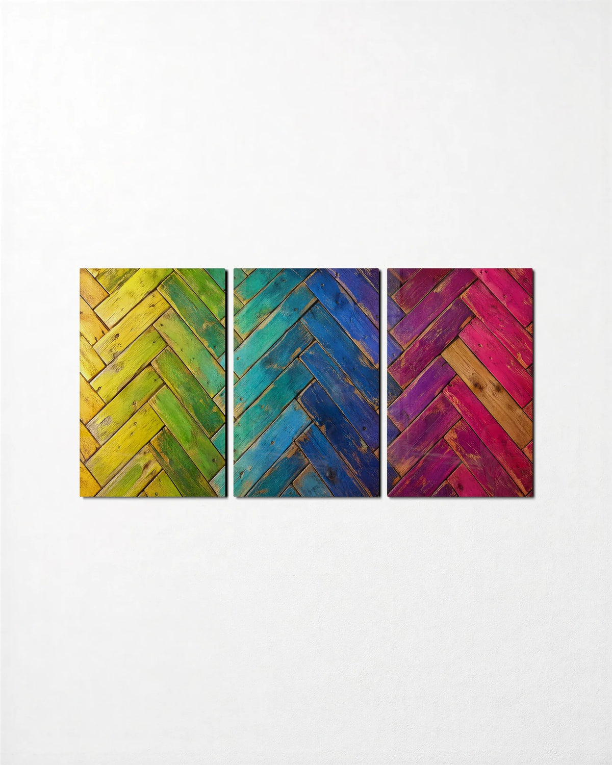 Spectrum Planks Trio — 3-panel glass wall art set on a wall