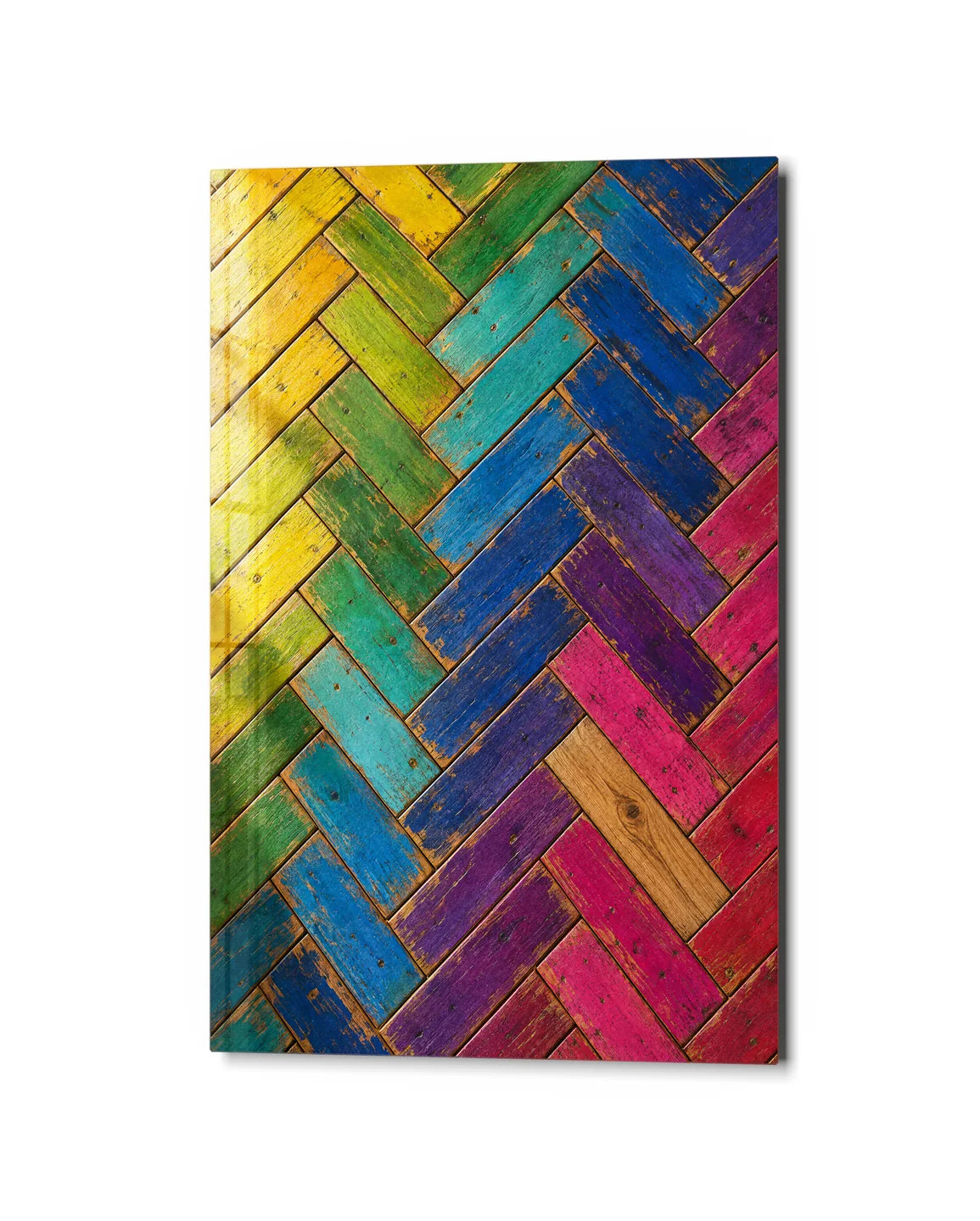 Spectrum Planks — studio view of glass wall art