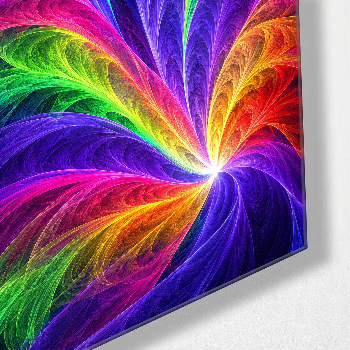 Colour Unfurling — corner detail of glass wall art