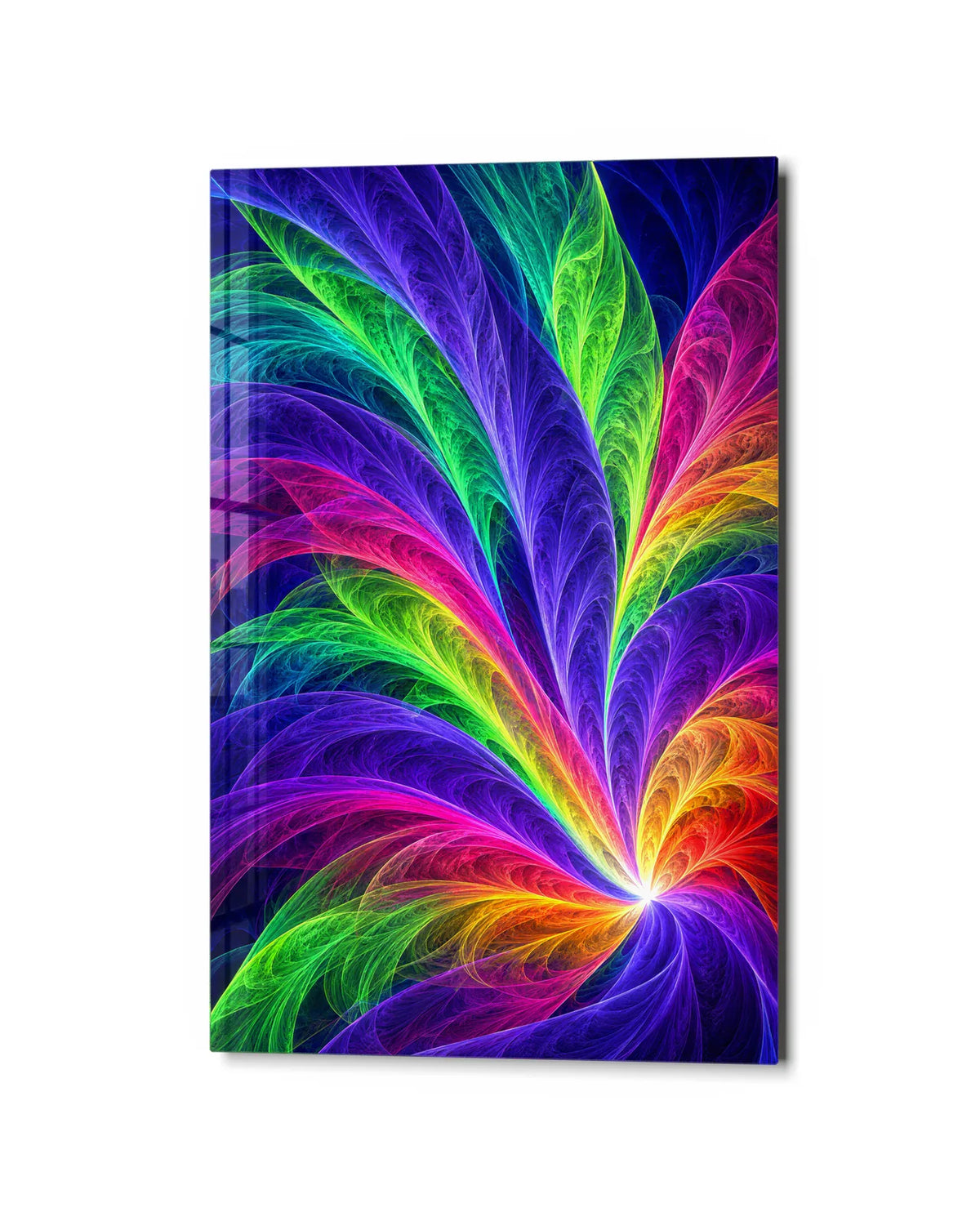 Colour Unfurling — studio view of glass wall art