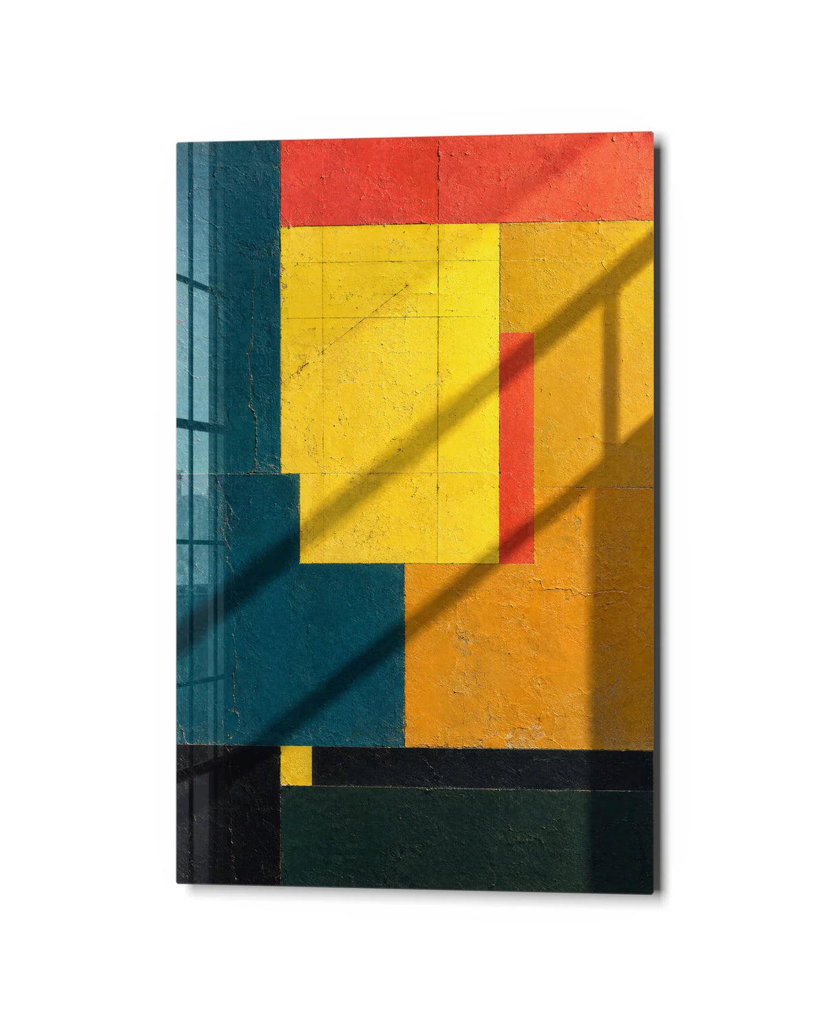 Blocks in the Sun — studio view of glass wall art