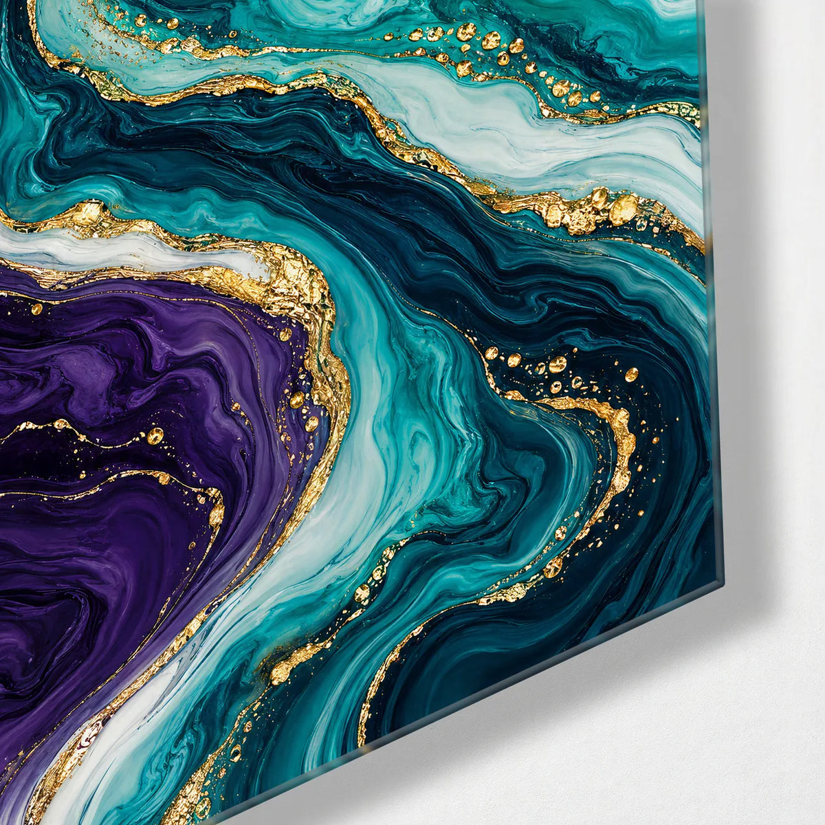 Violet Whirl — corner detail of glass wall art