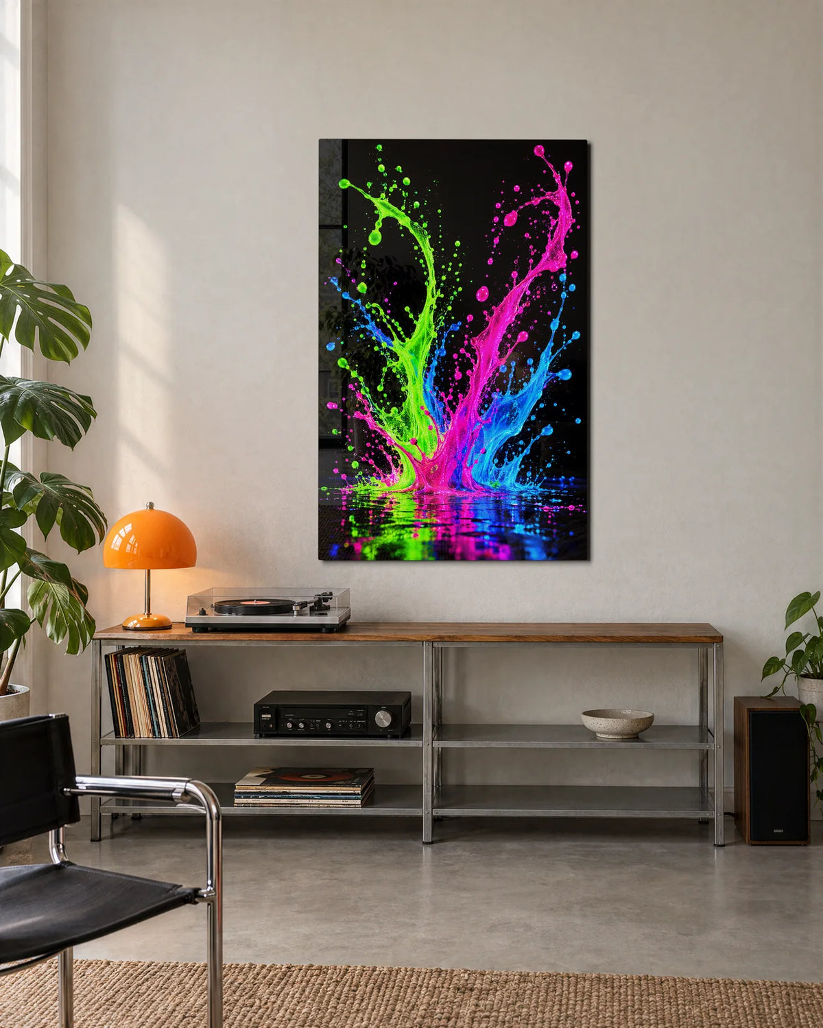 Neon Splash in the Dark — shown in a living space