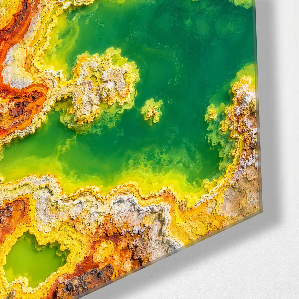 Sulphur Pools From Above — corner detail of glass wall art