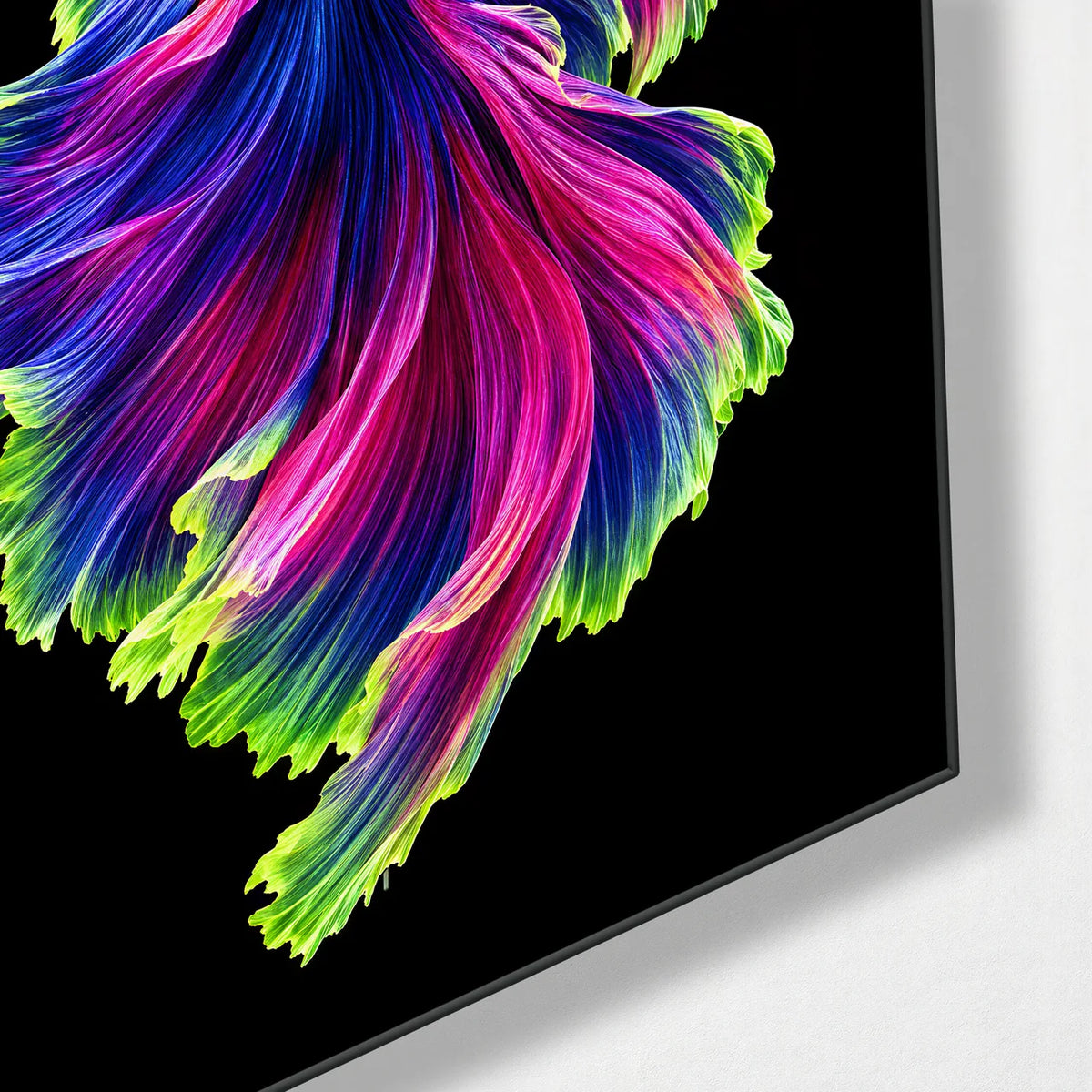 Betta in Bloom — corner detail of glass wall art
