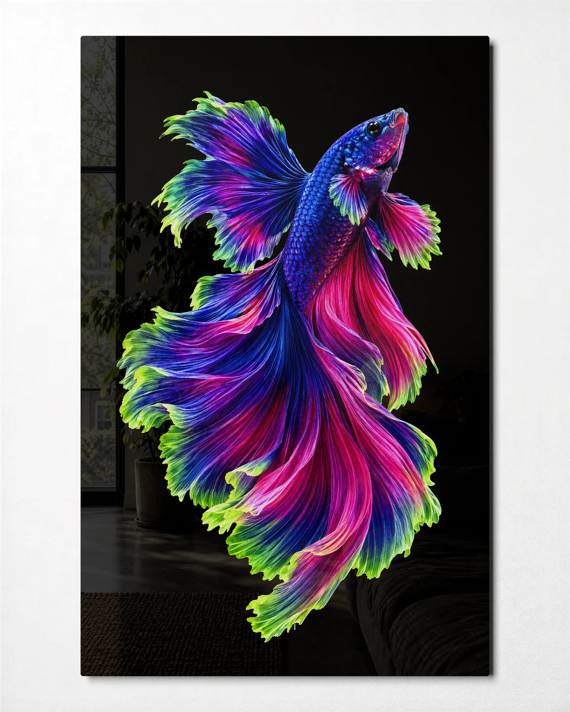 Betta in Bloom — front view of glass wall art