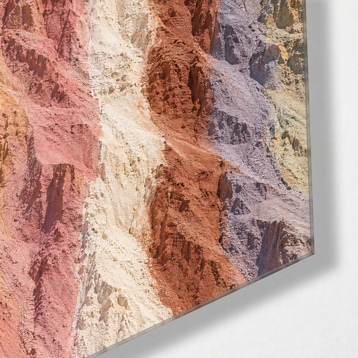 Coloured Sand Cliff — corner detail of glass wall art