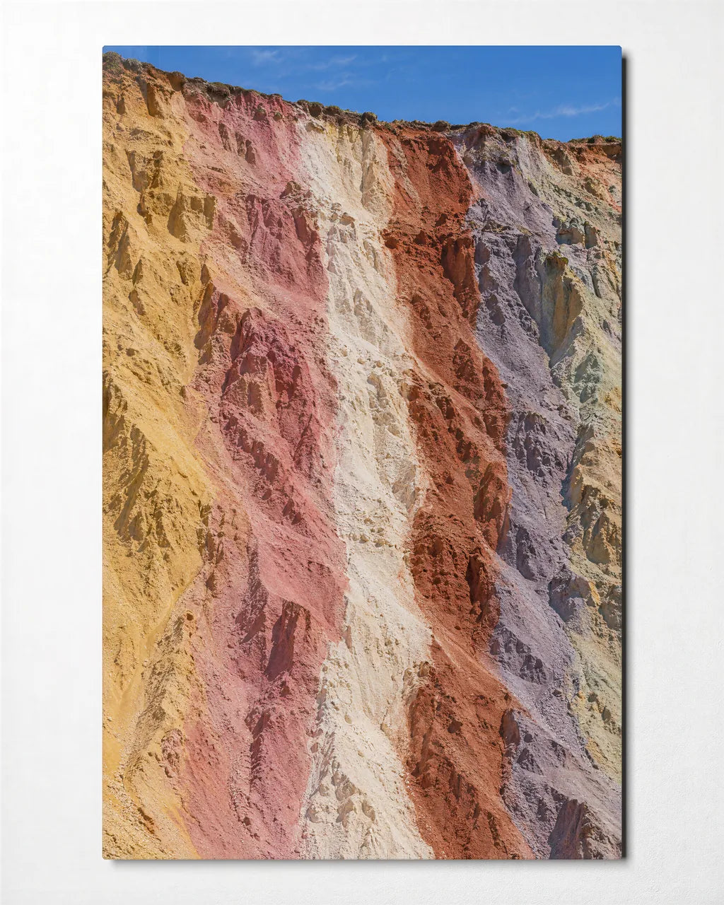 Coloured Sand Cliff — front view of glass wall art