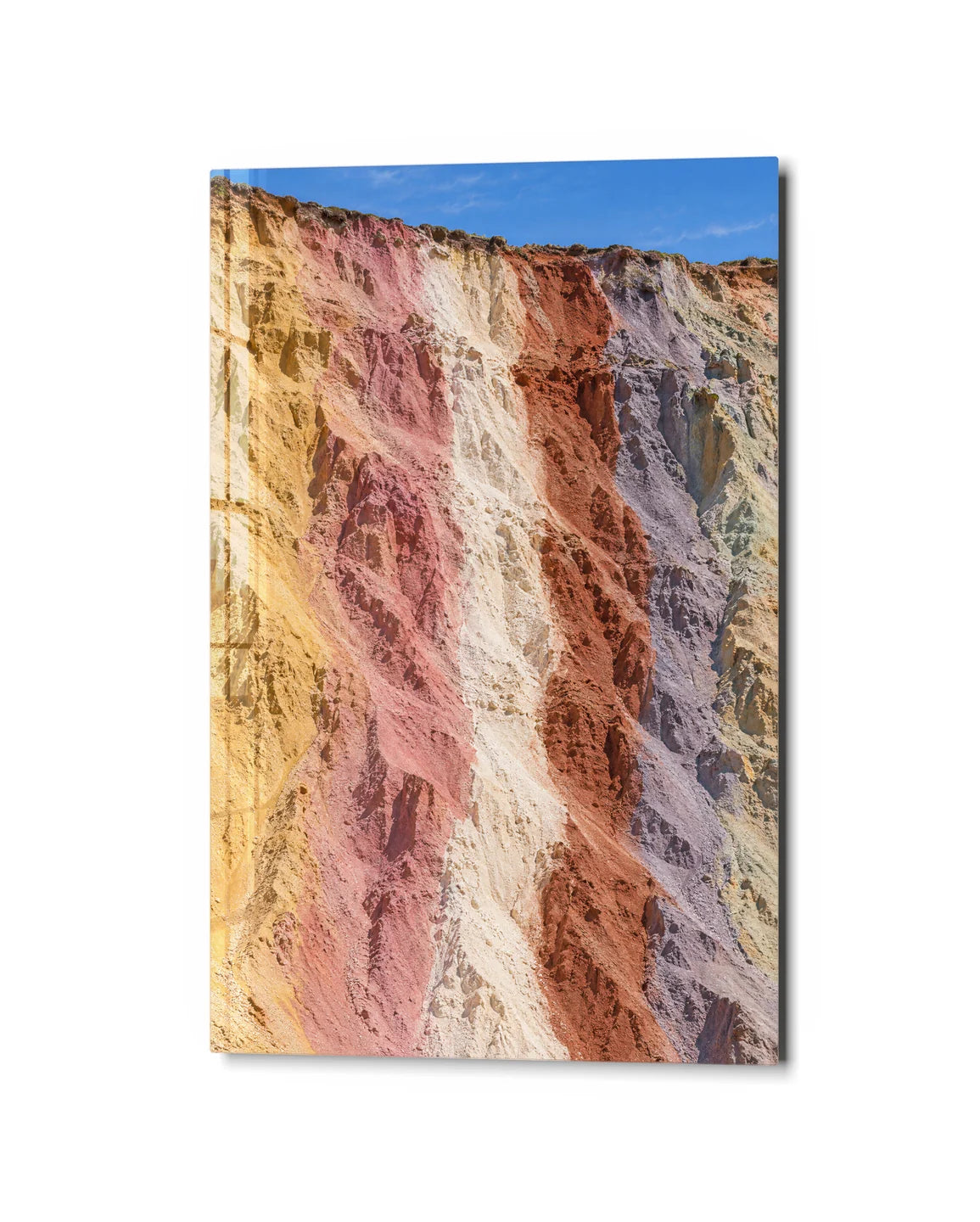 Coloured Sand Cliff — studio view of glass wall art