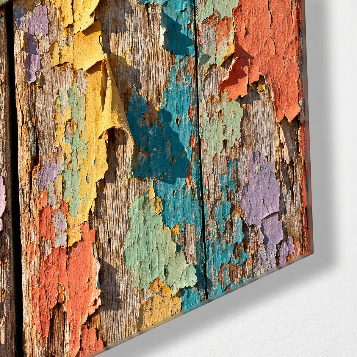 Peeling Paint Layers — corner detail of glass wall art
