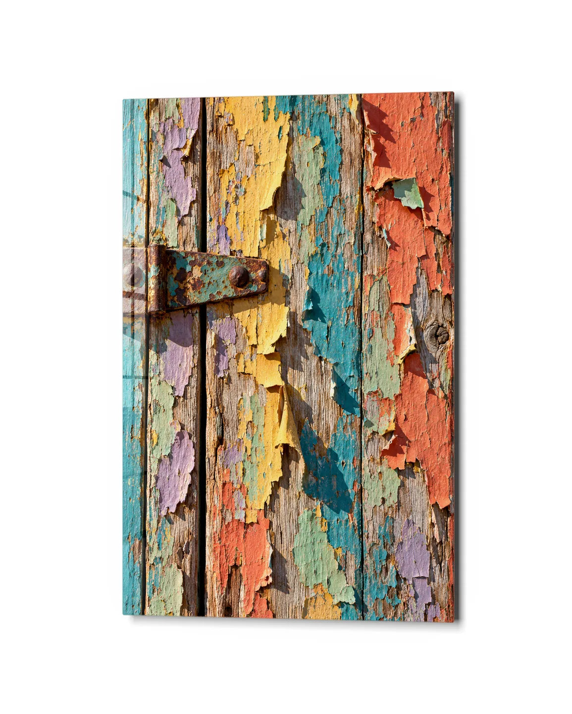 Peeling Paint Layers — studio view of glass wall art