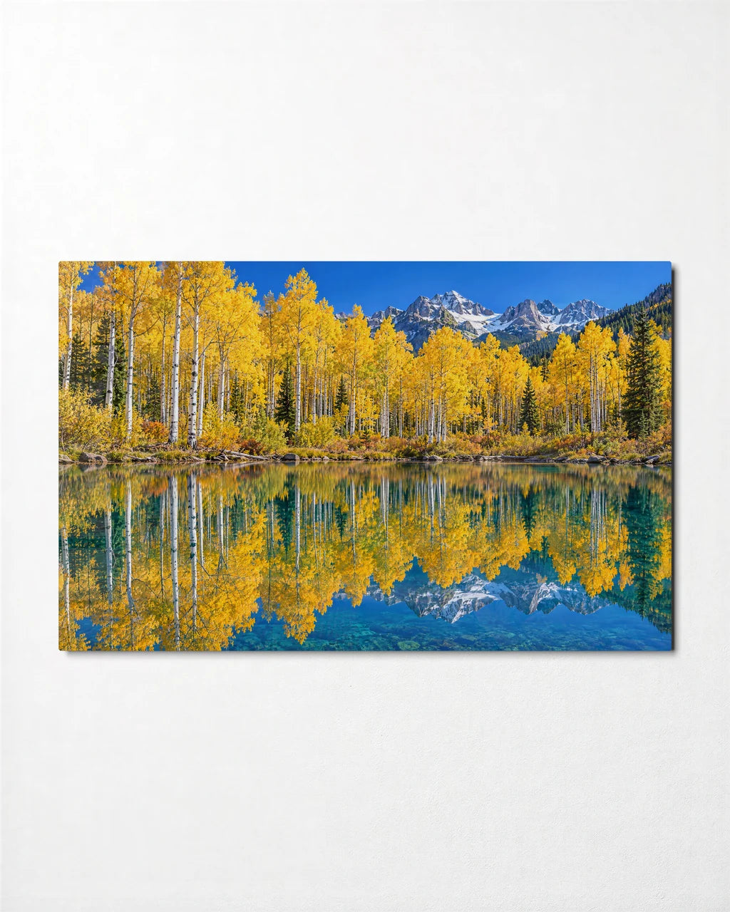 Aspens and the Pond — front view of glass wall art