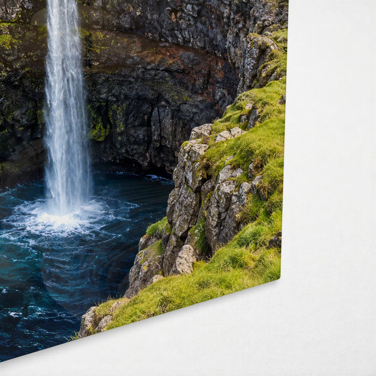 Mulafossur Falls — corner detail of glass wall art