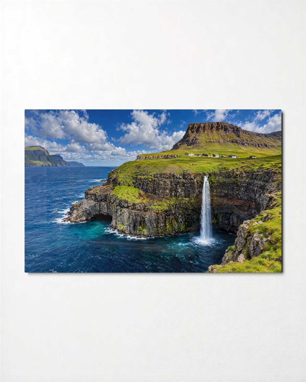 Mulafossur Falls — front view of glass wall art